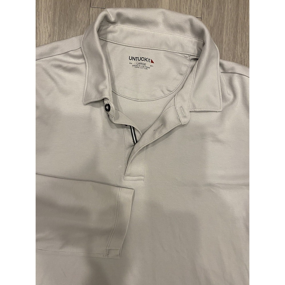 Untuckit Polo Shirt Mens Large Gray Cotton Long Sleeve Buttons 100% Cotton‎ Soft